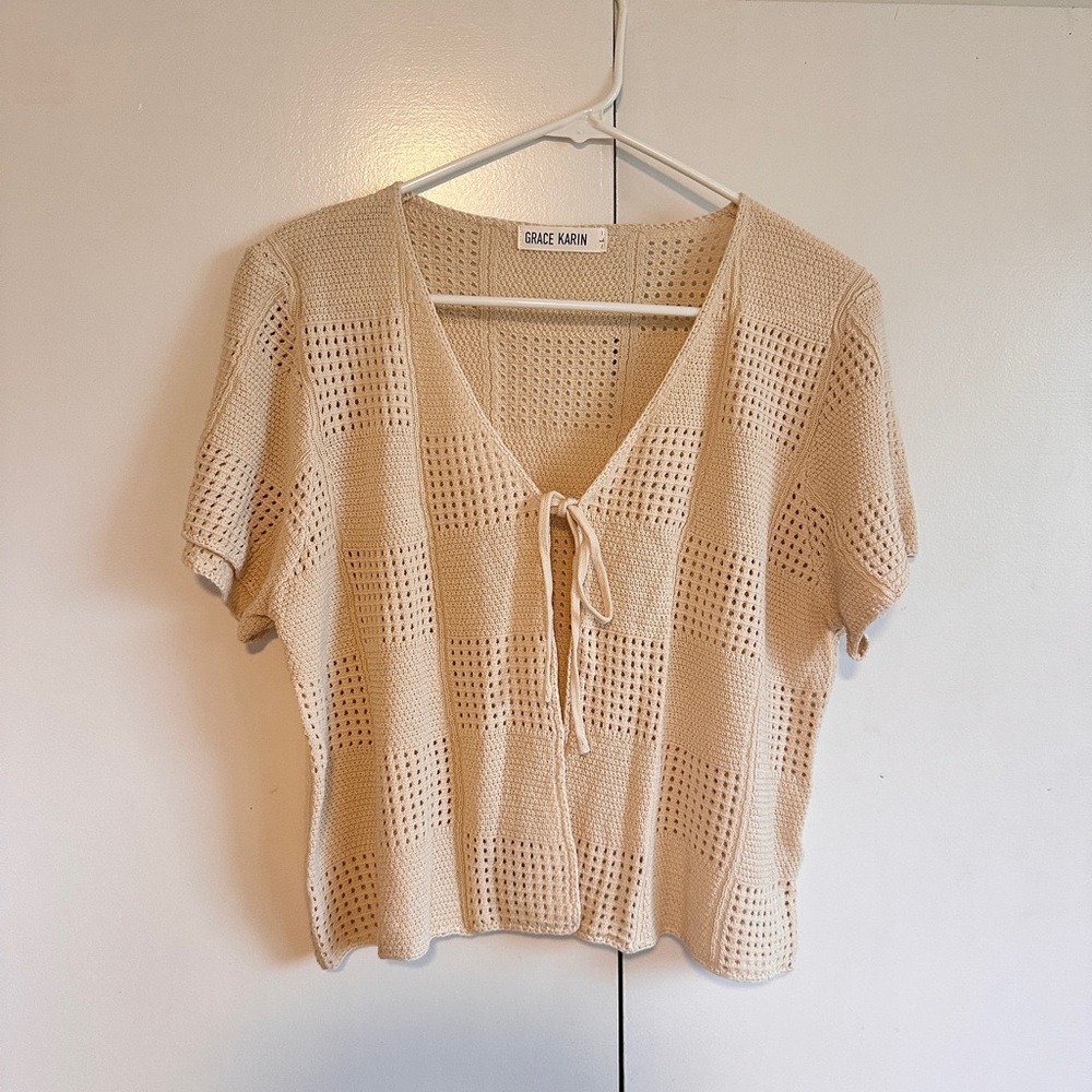 Grace Karin Cream Crochet Blouse